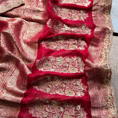 Khaddi Georgette Banarasi Silk Saree with Zardozi & Premium Stone Work 8