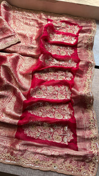 Khaddi Georgette Banarasi Silk Saree with Zardozi & Premium Stone Work