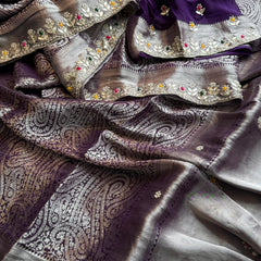 Khaddi Georgette Banarasi Silk Saree with Zardozi & Gotapatti Detailing