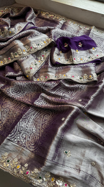 Khaddi Georgette Banarasi Silk Saree with Zardozi & Gotapatti Detailing