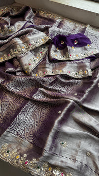 Khaddi Georgette Banarasi Silk Saree with Zardozi & Gotapatti Detailing