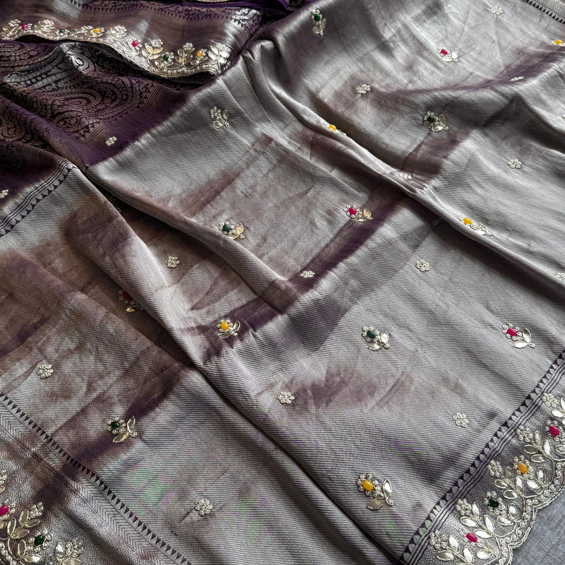 Khaddi Georgette Banarasi Silk Saree with Zardozi & Gotapatti Detailing