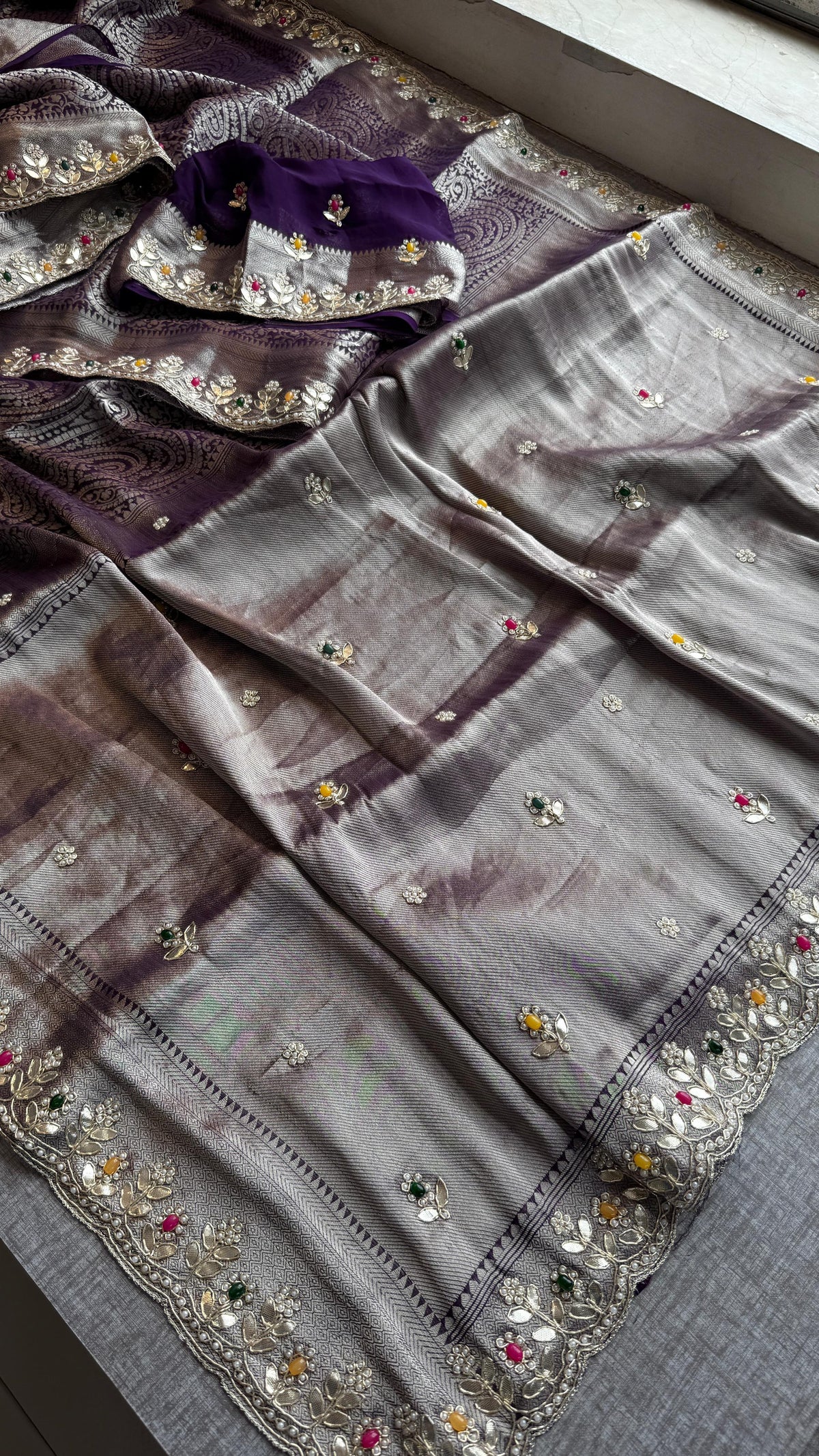 Khaddi Georgette Banarasi Silk Saree with Zardozi & Gotapatti Detailing