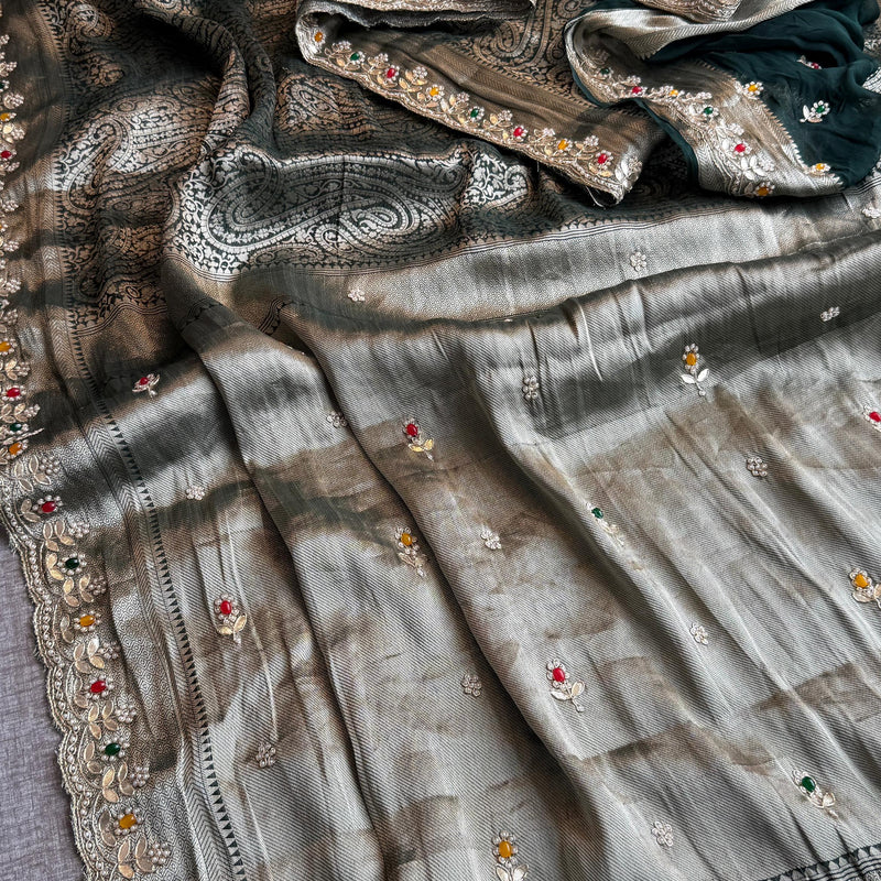 Khaddi Georgette Banarasi Silk Saree with Zardozi & Gotapatti Detailing