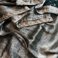 Khaddi Georgette Banarasi Silk Saree with Zardozi & Gotapatti Detailing