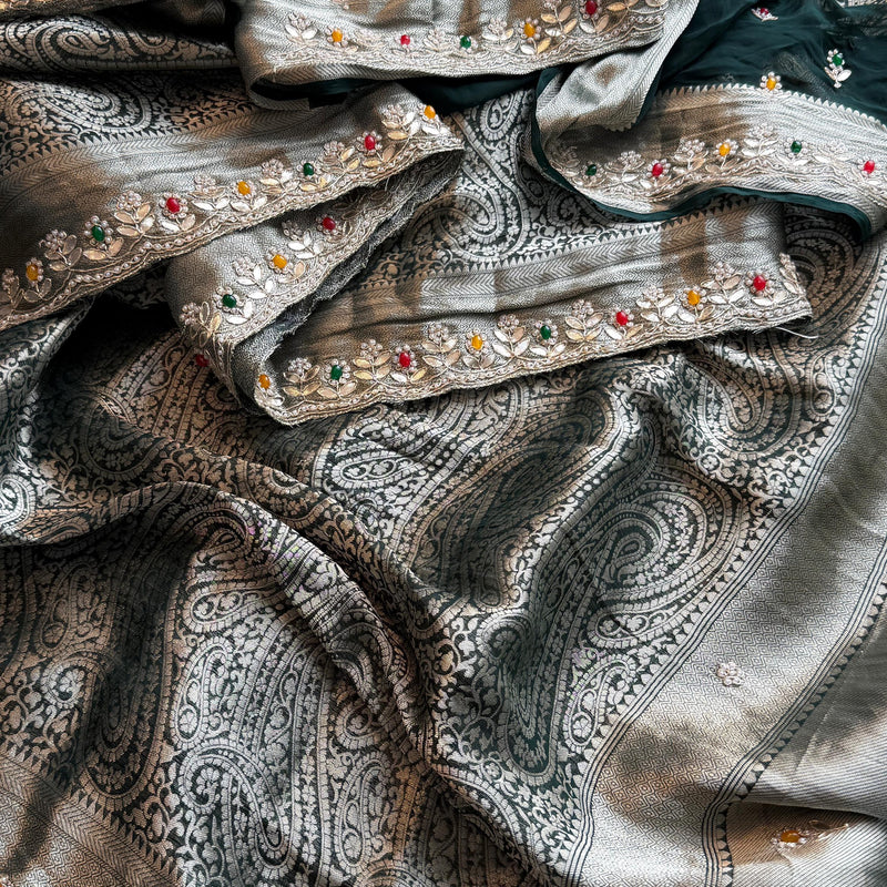 Khaddi Georgette Banarasi Silk Saree with Zardozi & Gotapatti Detailing