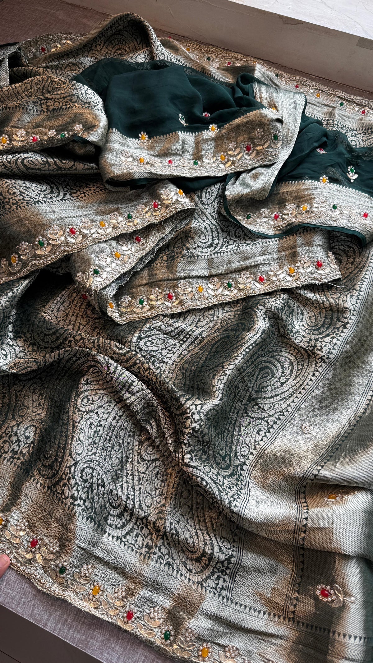 Khaddi Georgette Banarasi Silk Saree with Zardozi & Gotapatti Detailing