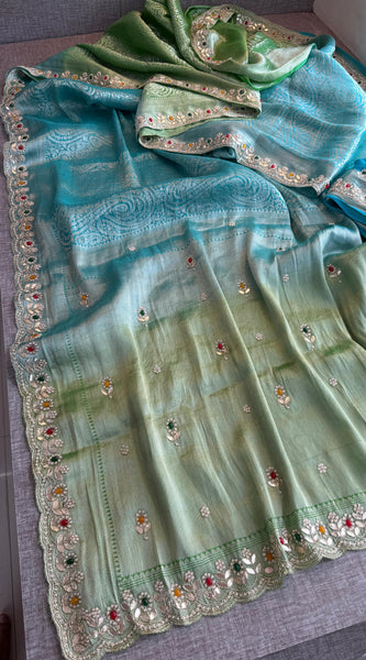 Khaddi Georgette Banarasi Silk Saree with Zardozi & Gotapatti Detailing