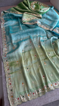 Khaddi Georgette Banarasi Silk Saree with Zardozi & Gotapatti Detailing