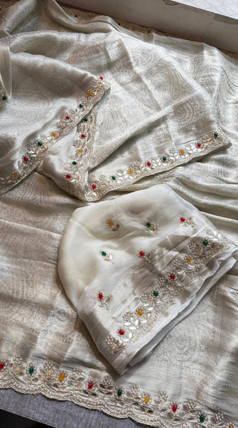 Khaddi Georgette Banarasi Silk Saree with Zardozi & Gotapatti Detailing