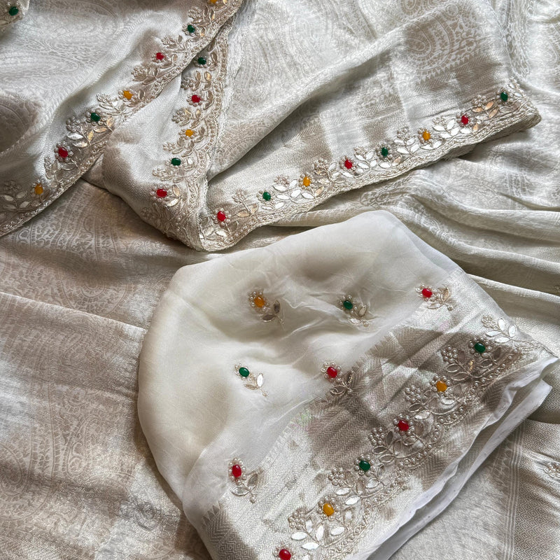 Khaddi Georgette Banarasi Silk Saree with Zardozi & Gotapatti Detailing