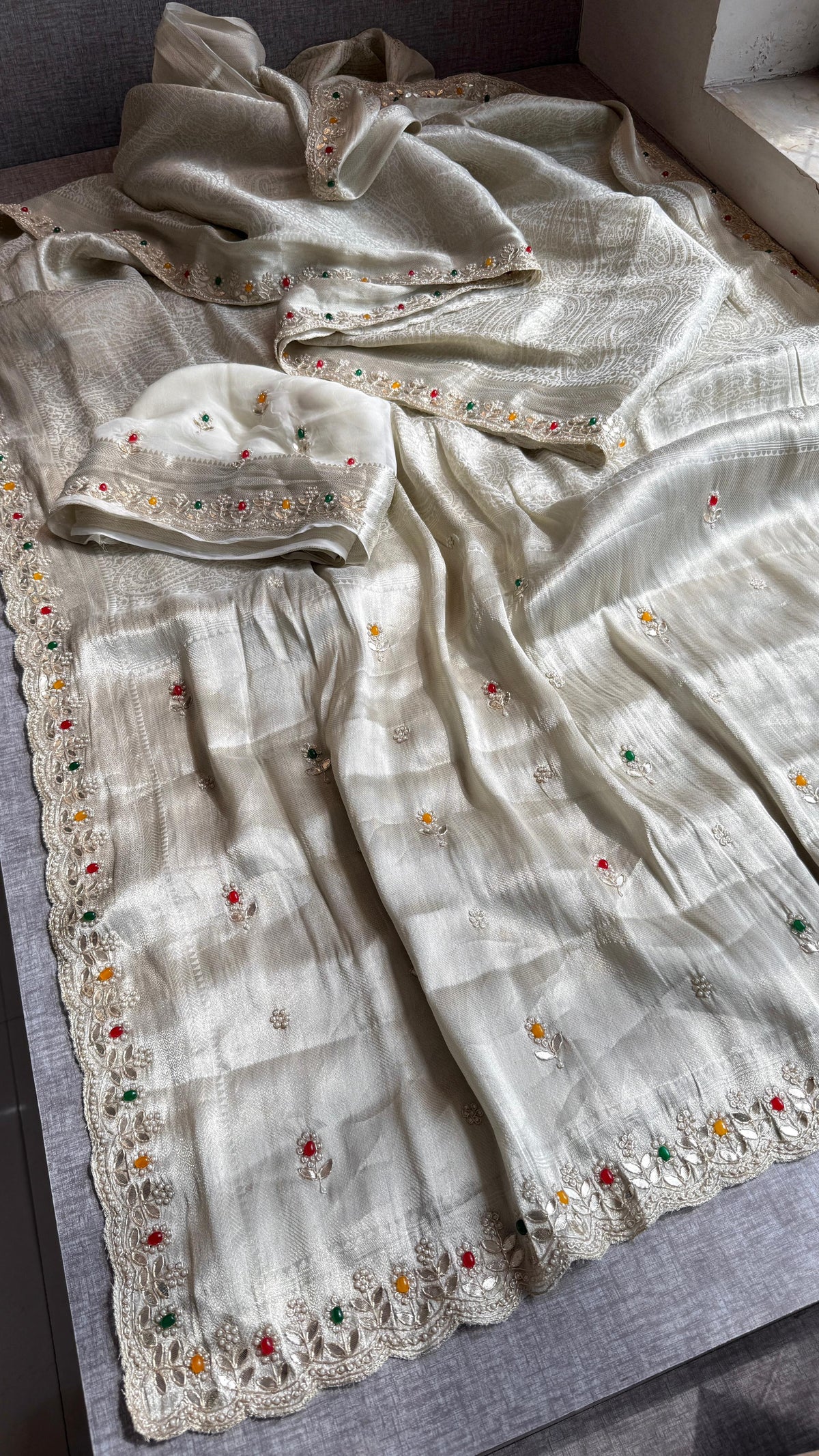 Khaddi Georgette Banarasi Silk Saree with Zardozi & Gotapatti Detailing