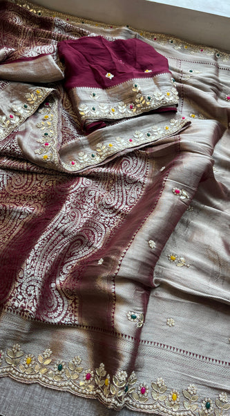 Khaddi Georgette Banarasi Silk Saree with Zardozi & Gotapatti Detailing