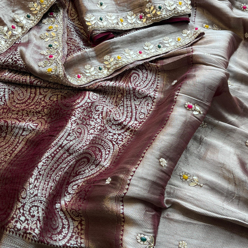 Khaddi Georgette Banarasi Silk Saree with Zardozi & Gotapatti Detailing