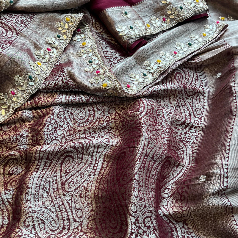 Khaddi Georgette Banarasi Silk Saree with Zardozi & Gotapatti Detailing