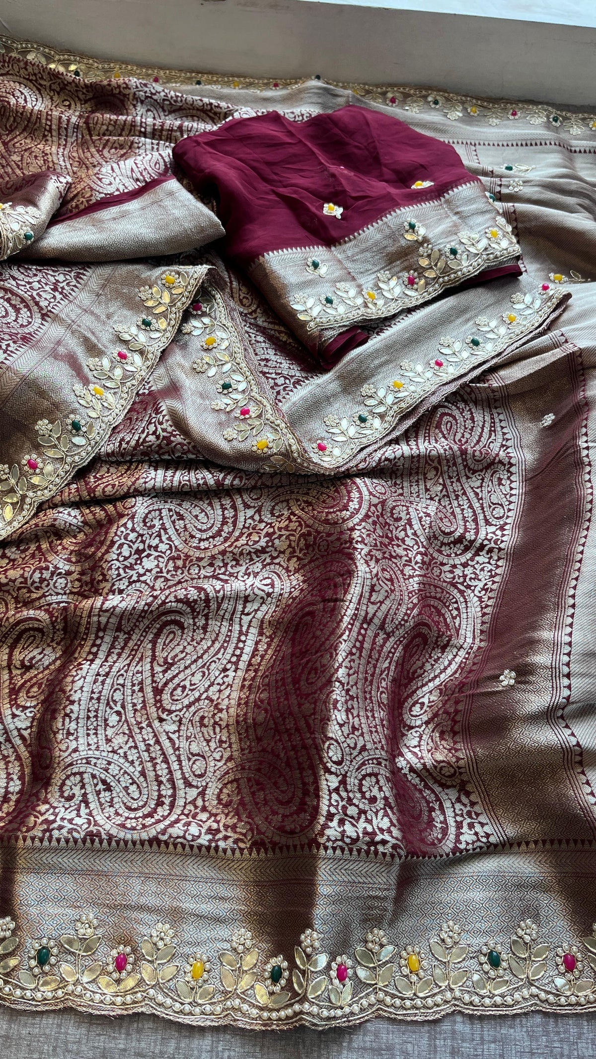 Khaddi Georgette Banarasi Silk Saree with Zardozi & Gotapatti Detailing
