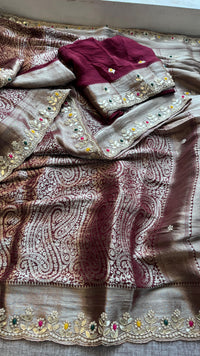 Khaddi Georgette Banarasi Silk Saree with Zardozi & Gotapatti Detailing