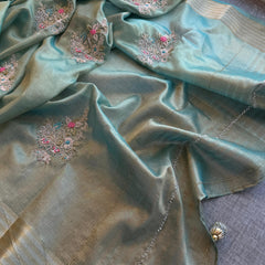 Crush Tissue Handloom Silk Banarasi Saree with Zardozi & Pearl Work