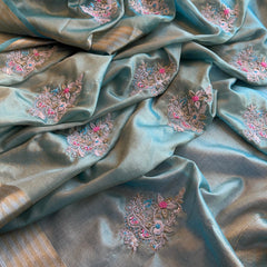 Crush Tissue Handloom Silk Banarasi Saree with Zardozi & Pearl Work