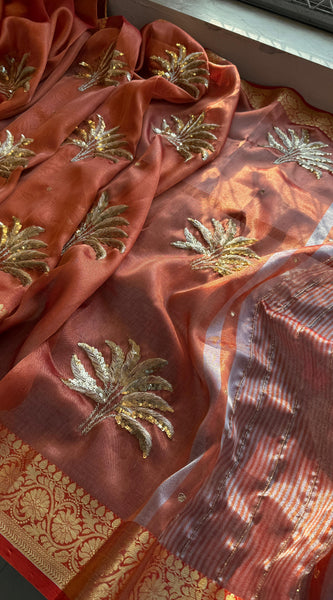 Tissue Handloom Silk Banarasi Saree with Sequins & Zari Detailing