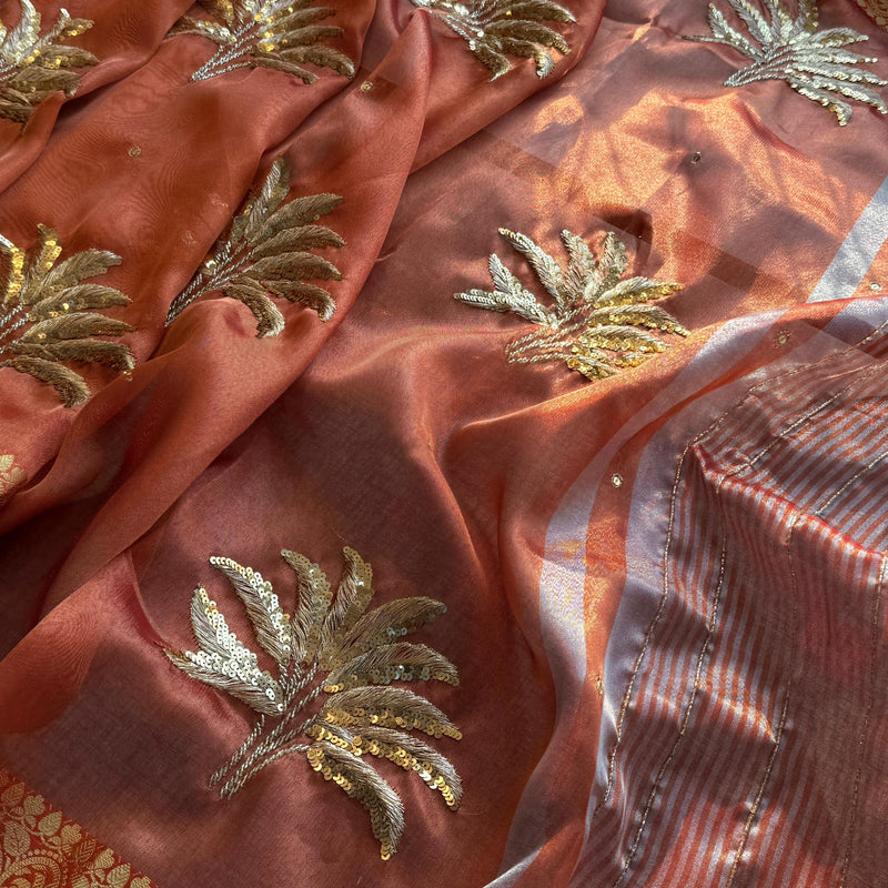 Tissue Handloom Silk Banarasi Saree with Sequins & Zari Detailing