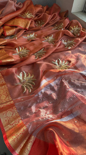 Tissue Handloom Silk Banarasi Saree with Sequins & Zari Detailing