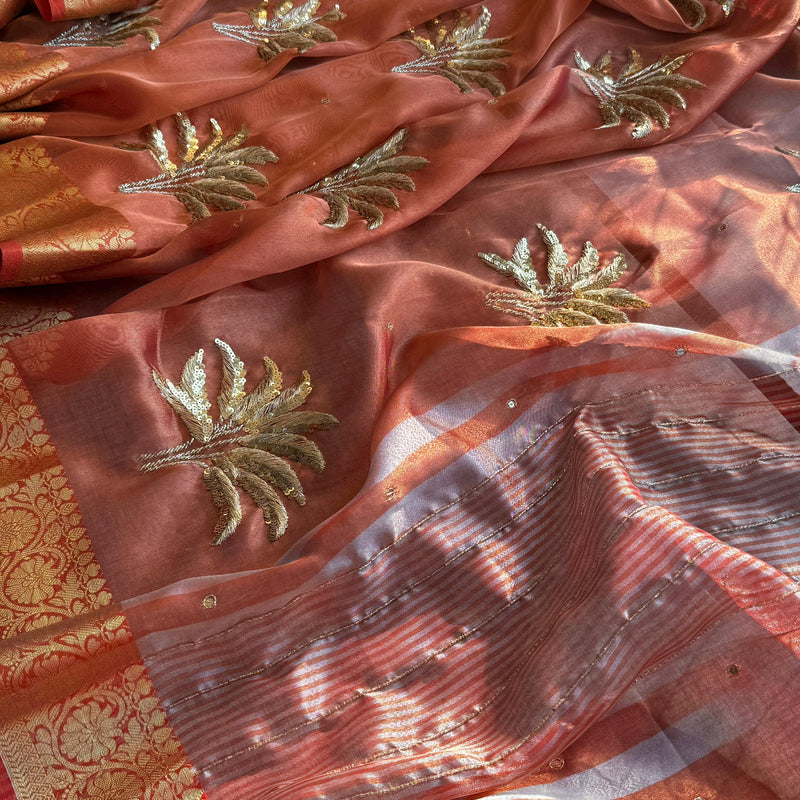 Tissue Handloom Silk Banarasi Saree with Sequins & Zari Detailing