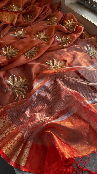 Tissue Handloom Silk Banarasi Saree with Sequins & Zari Detailing