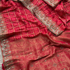 Pure Silk Ghatchola Wedding Saree with Handwork Zardozi & Sequins