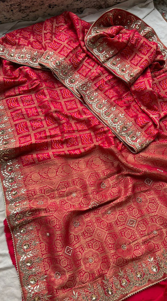 Pure Silk Ghatchola Wedding Saree with Handwork Zardozi & Sequins