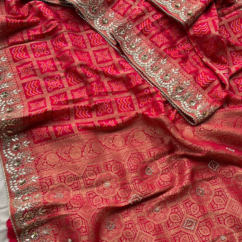 Pure Silk Ghatchola Wedding Saree with Handwork Zardozi & Sequins