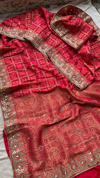 Pure Silk Ghatchola Wedding Saree with Handwork Zardozi & Sequins