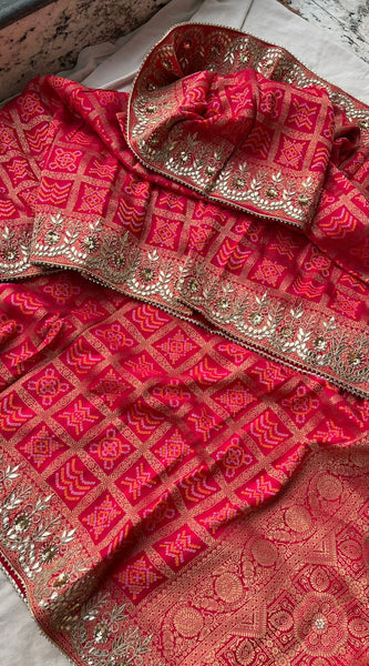 Pure Silk Ghatchola Wedding Saree with Handwork Zardozi & Sequins
