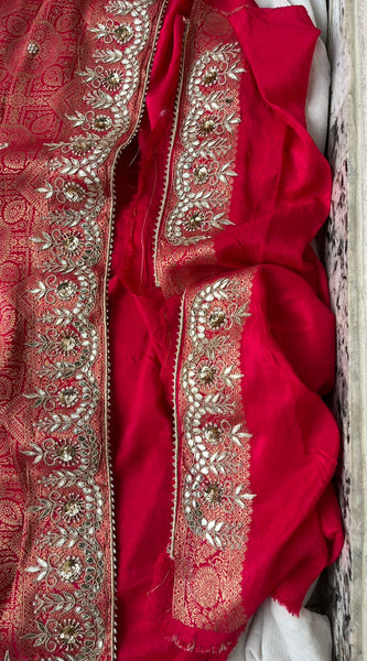 Pure Silk Ghatchola Wedding Saree with Handwork Zardozi & Sequins