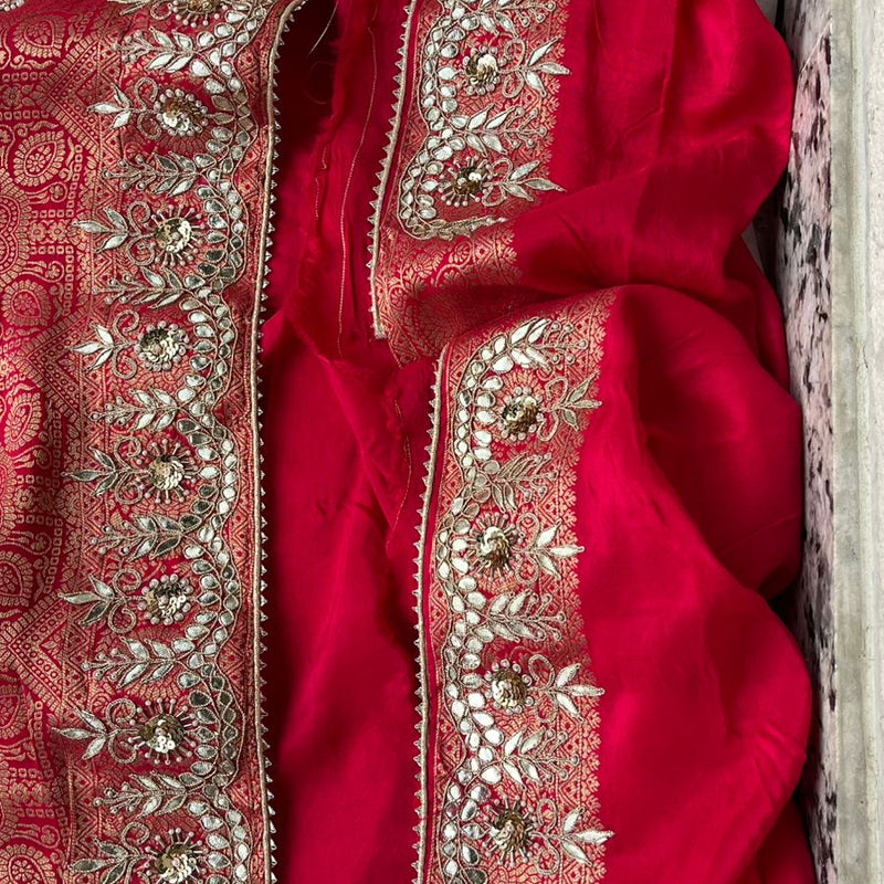 Pure Silk Ghatchola Wedding Saree with Handwork Zardozi & Sequins