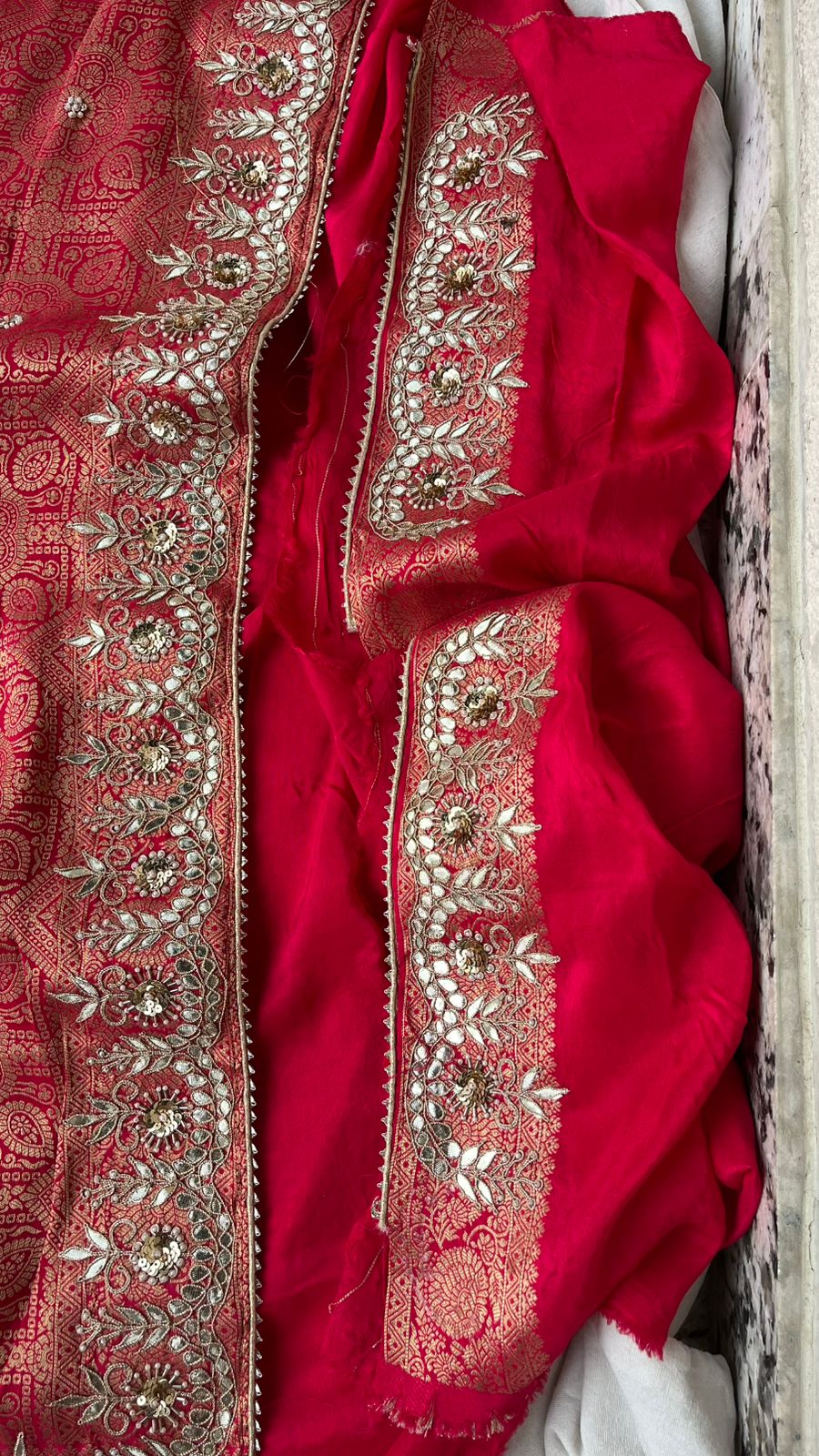 Pure Silk Ghatchola Wedding Saree with Handwork Zardozi & Sequins