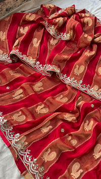 Pure Cosmo Silk Banarasi Wedding Saree with Gotta Patti & Pearl Work