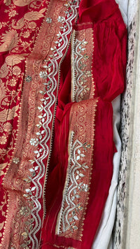 Pure Cosmo Silk Banarasi Wedding Saree with Gotta Patti & Pearl Work