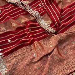 Pure Cosmos Silk Banarasi Wedding Saree with Zardozi & Gotta Patti Work