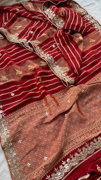 Pure Cosmos Silk Banarasi Wedding Saree with Zardozi & Gotta Patti Work