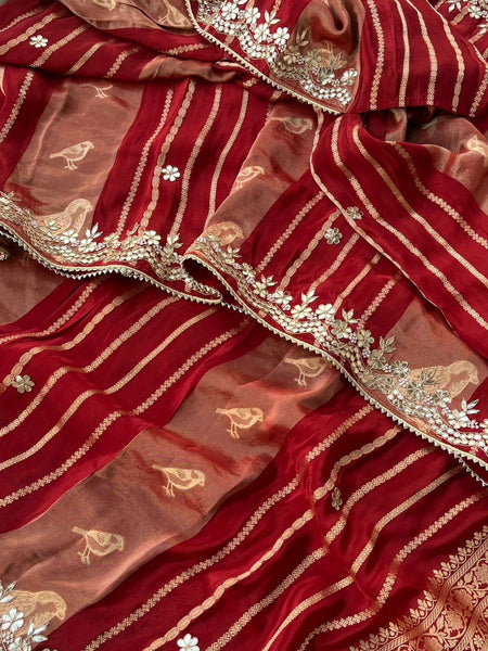 Pure Cosmos Silk Banarasi Wedding Saree with Zardozi & Gotta Patti Work