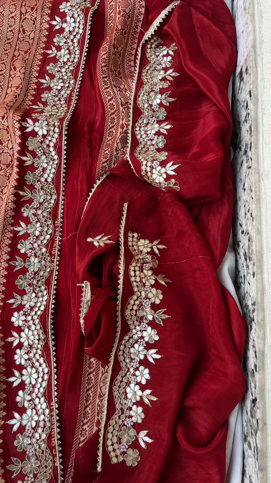 Pure Cosmos Silk Banarasi Wedding Saree with Zardozi & Gotta Patti Work
