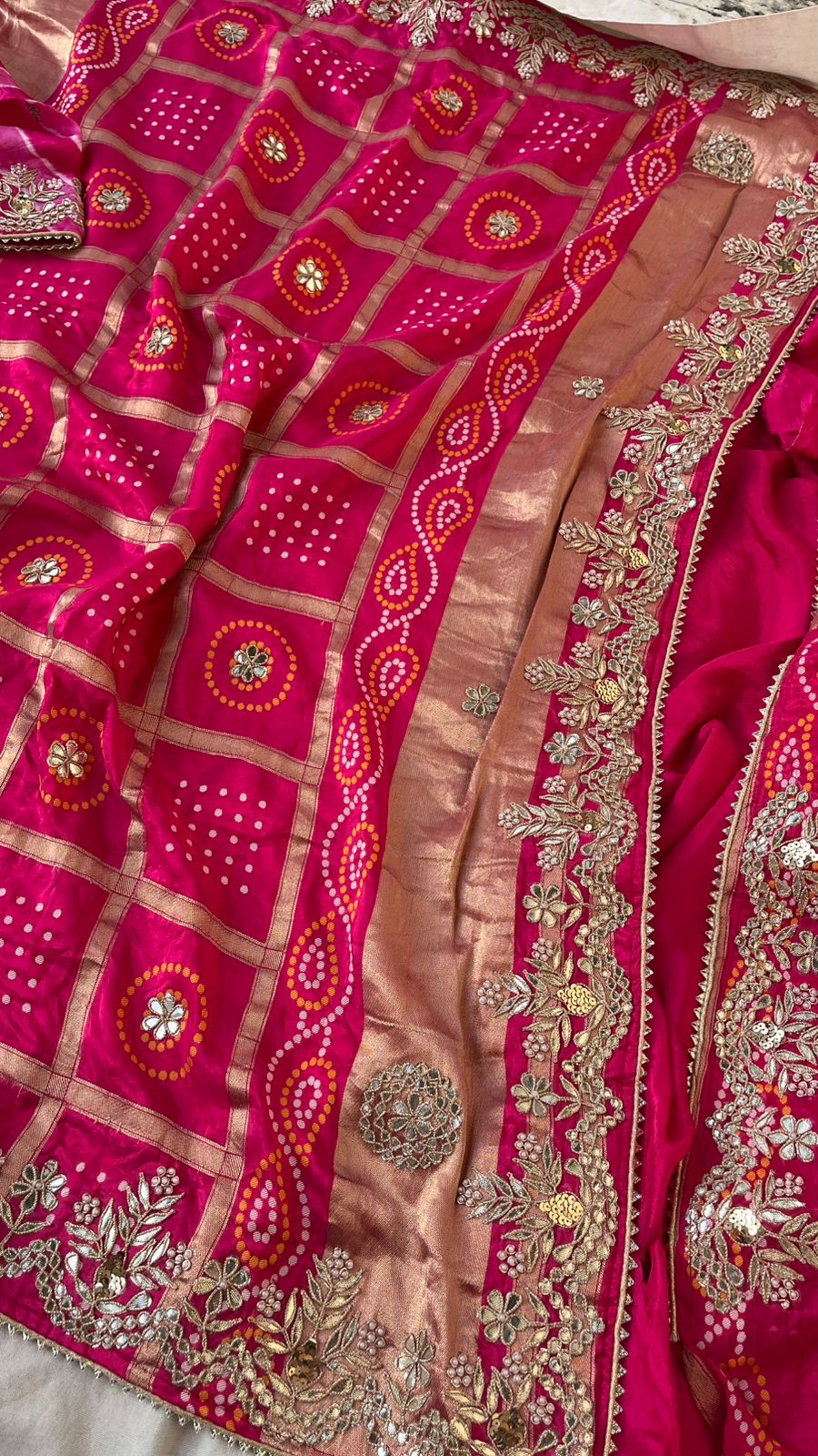 Pure Silk Wedding Saree with Handwork Gotta Patti, Zardozi & Sequins