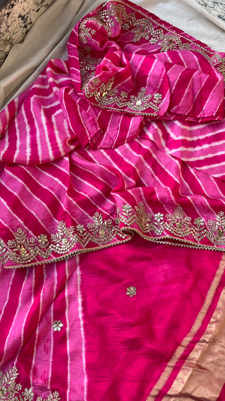Pure Silk Wedding Saree with Handwork Gotta Patti, Zardozi & Sequins