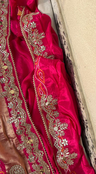 Pure Silk Wedding Saree with Handwork Gotta Patti, Zardozi & Sequins