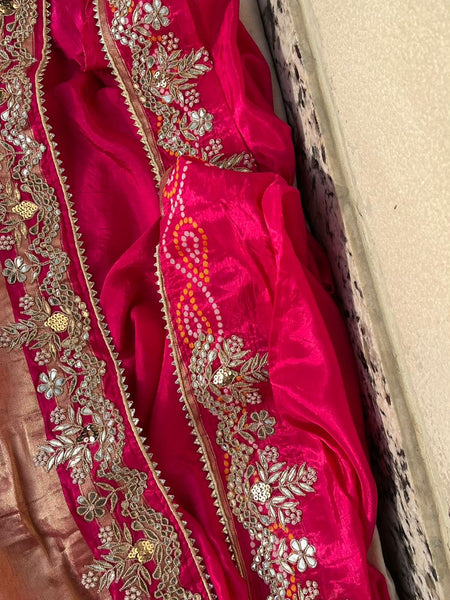 Pure Silk Wedding Saree with Handwork Gotta Patti, Zardozi & Sequins