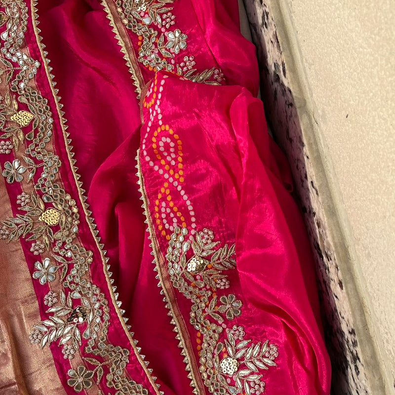 Pure Silk Wedding Saree with Handwork Gotta Patti, Zardozi & Sequins