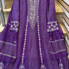 Pure Mul Chanderi Anarkali Kurta Dupatta Set with Mukaish Work