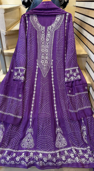 Pure Mul Chanderi Anarkali Kurta Dupatta Set with Mukaish Work