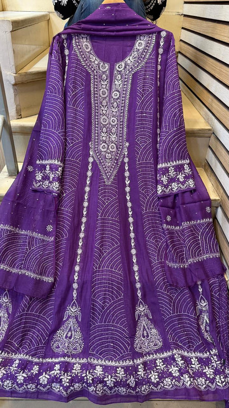 Pure Mul Chanderi Anarkali Kurta Dupatta Set with Mukaish Work